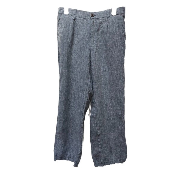 Lands End Linen Chambray Blue Pants Pockets Elastic Back Womens Sz 8 High Rise - Picture 1 of 4